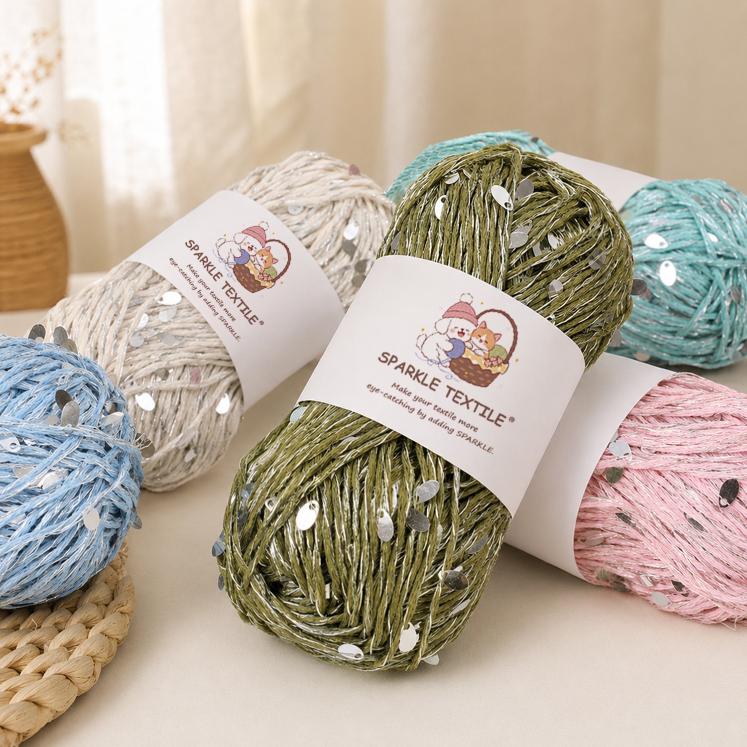 Multi Color 2mm Polyester Mix Metallic Hollow Yarn Silver Sequins Glitter Metallic Yarn for Knitting & Crochet