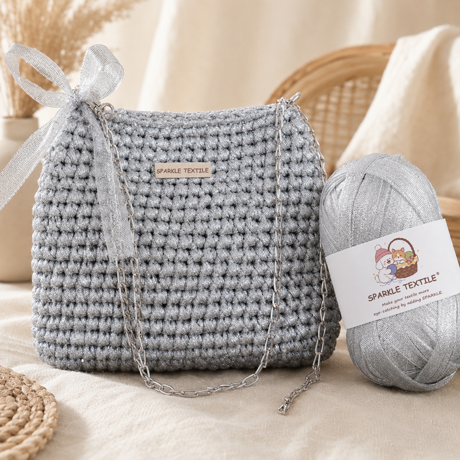 Polyester Satin Ribbon Yarn, Shiny Flat Ribbon Crochet Yarn for Handmade Bag, Storage Basket & DIY Home Crafts