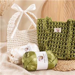 Polyester Satin Ribbon Yarn, Shiny Flat Ribbon Crochet Yarn for Handmade Bag, Storage Basket & DIY Home Crafts