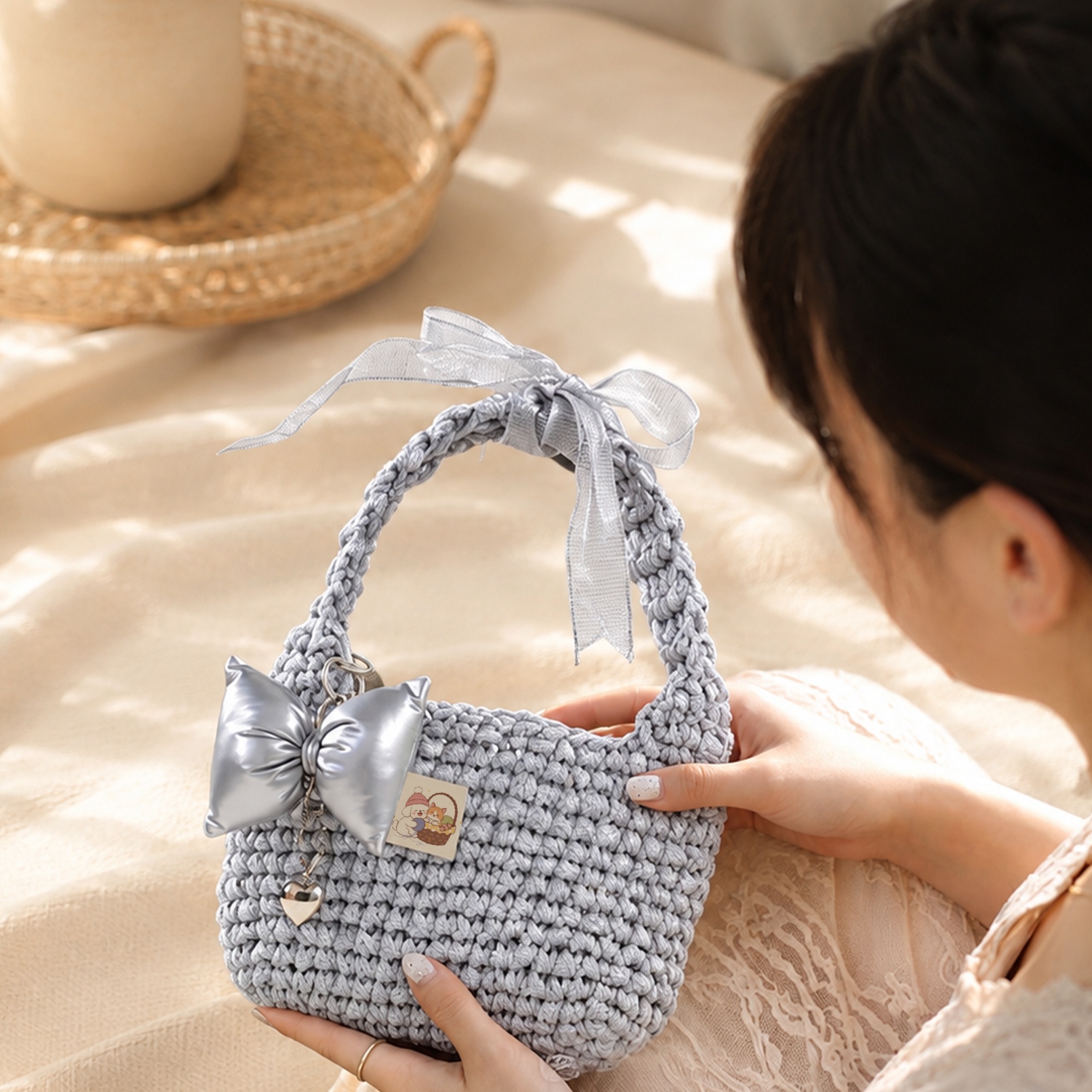 Polyester Satin Ribbon Yarn, Shiny Flat Ribbon Crochet Yarn for Handmade Bag, Storage Basket & DIY Home Crafts