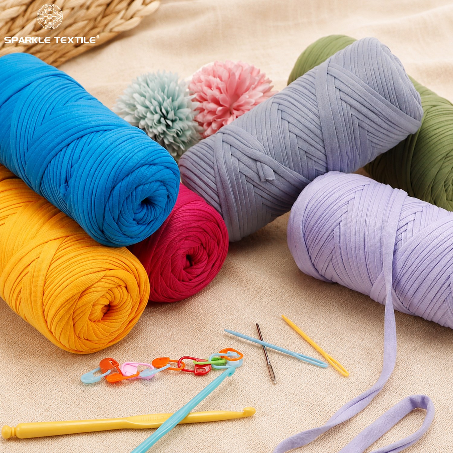 T Shirt Yarn Soft Fabric Tape Yarn Multi Color Crochet Yarn for Handmade Bag, Storage Basket, Rug DIY Crafts