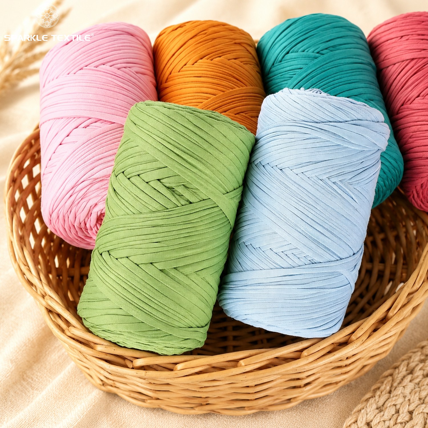 T Shirt Yarn Soft Fabric Tape Yarn Multi Color Crochet Yarn for Handmade Bag, Storage Basket, Rug DIY Crafts