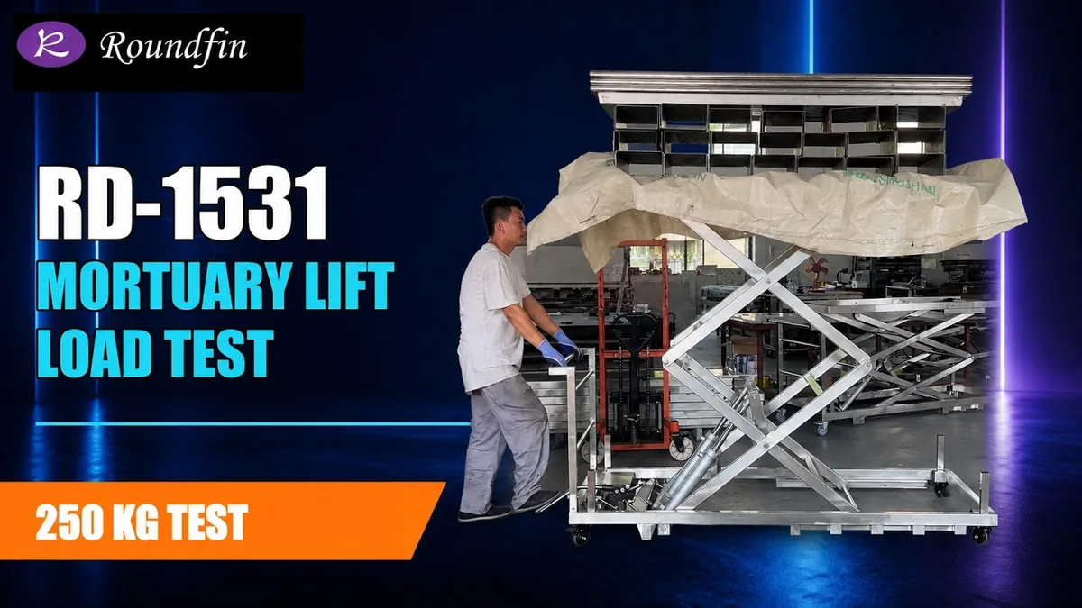 Belastungstest des RD-1531 Leichenlifts: 259 kg bei 250 kg Nenntragfähigkeit