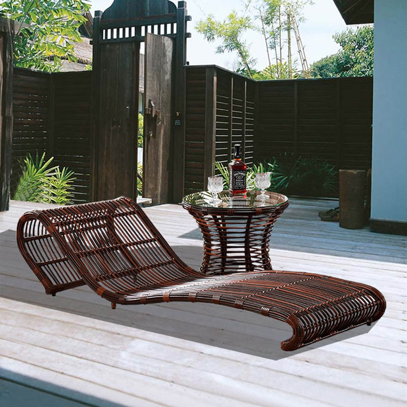 Garden Furniture Adjustable Rattan Outdoor Sun Lounger