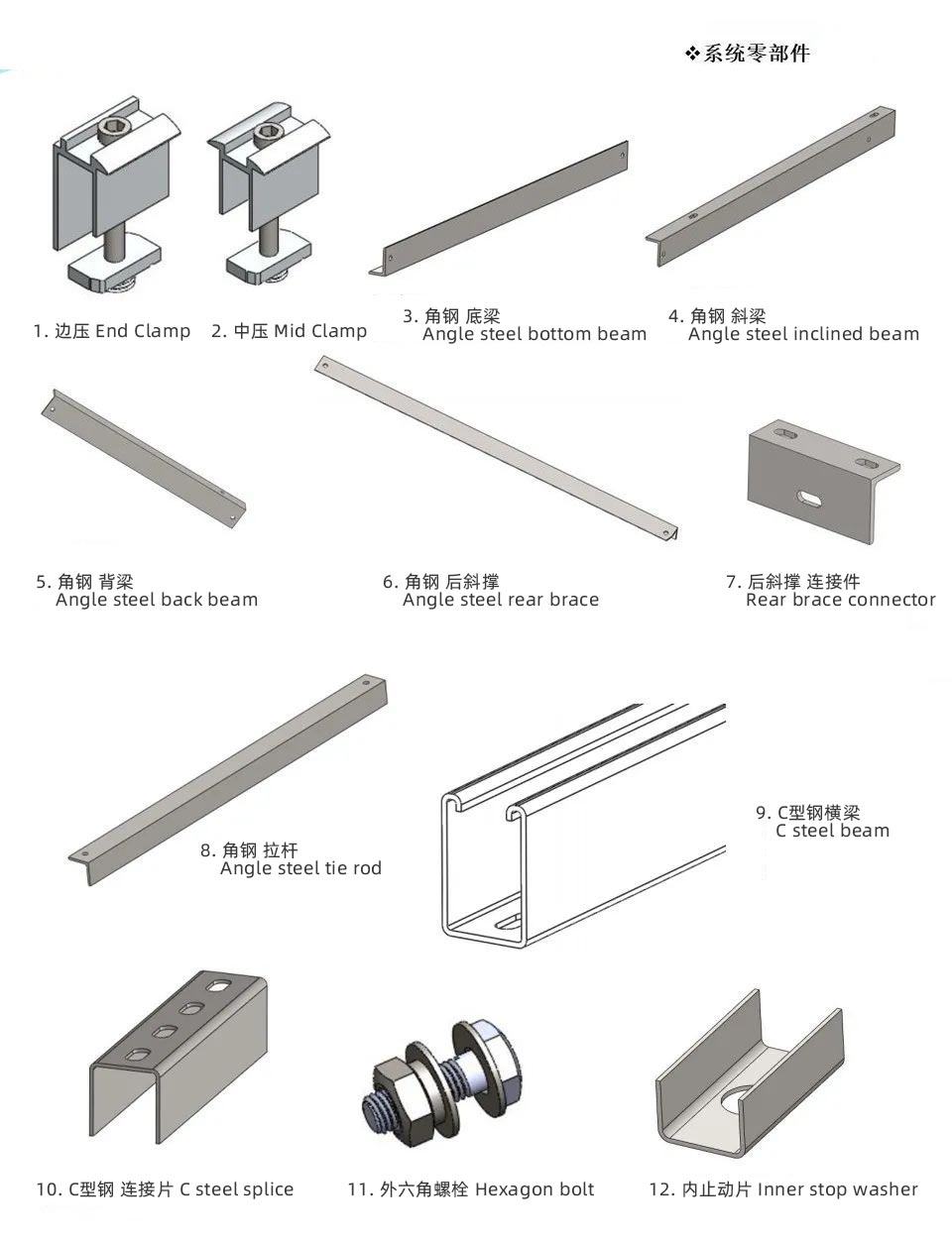 Aluminum Solar Grounding Mounting Systems -  N  type, Concrete Pier