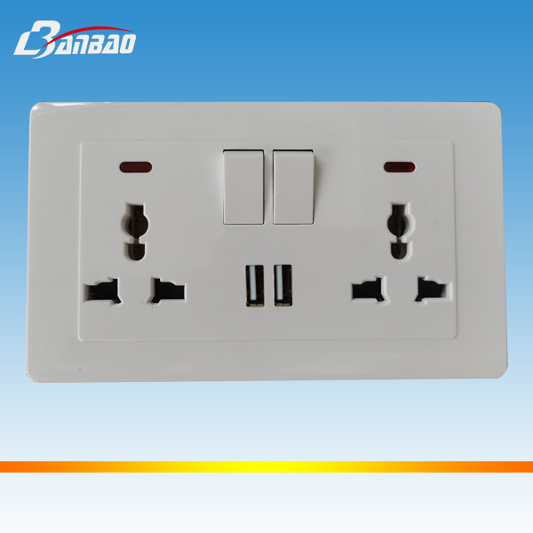 Double Type 3pin Socket with 2 USB port