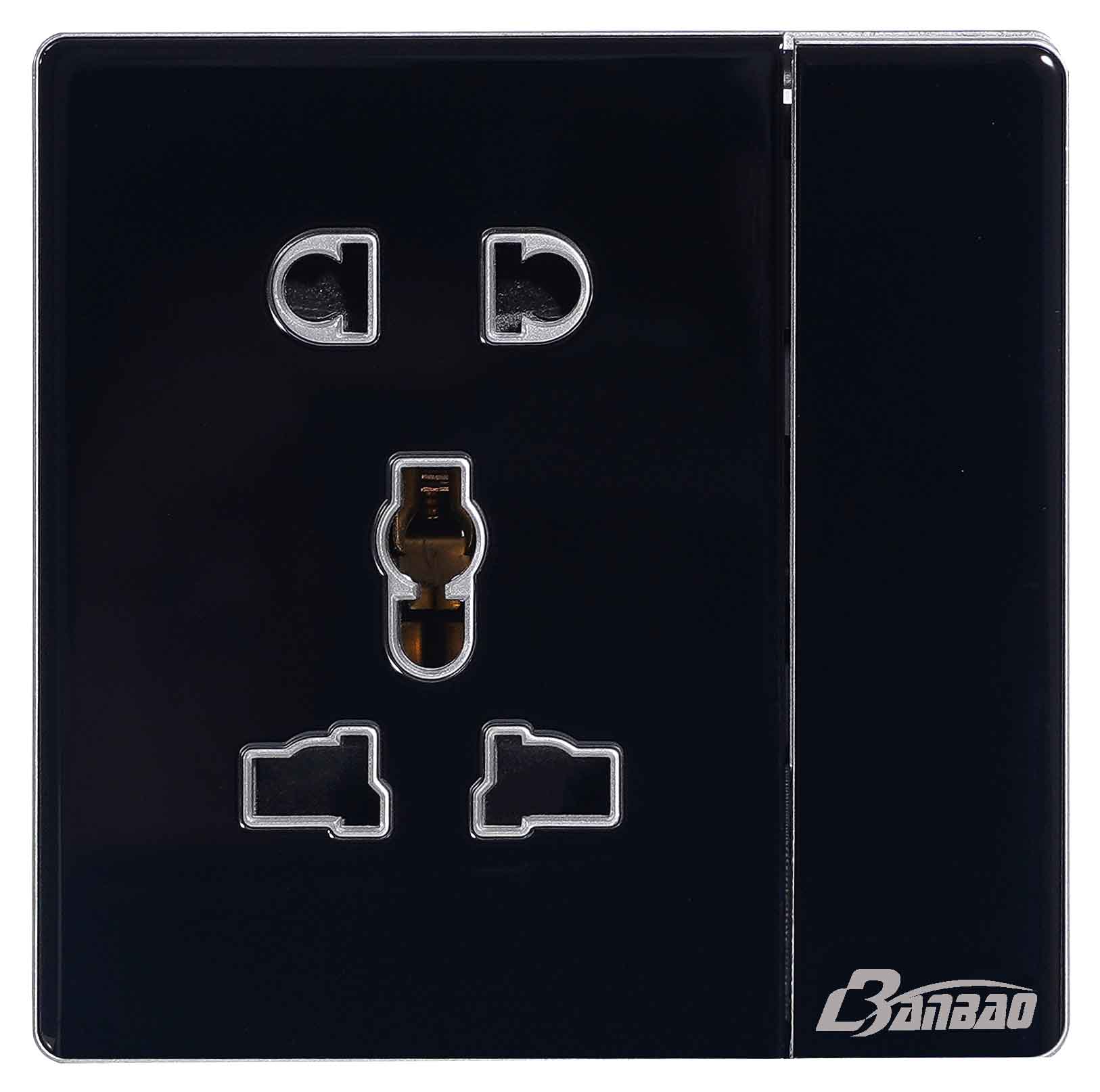 4gang 1way 10/16A Wall Switch Black color Glass panel Big Button