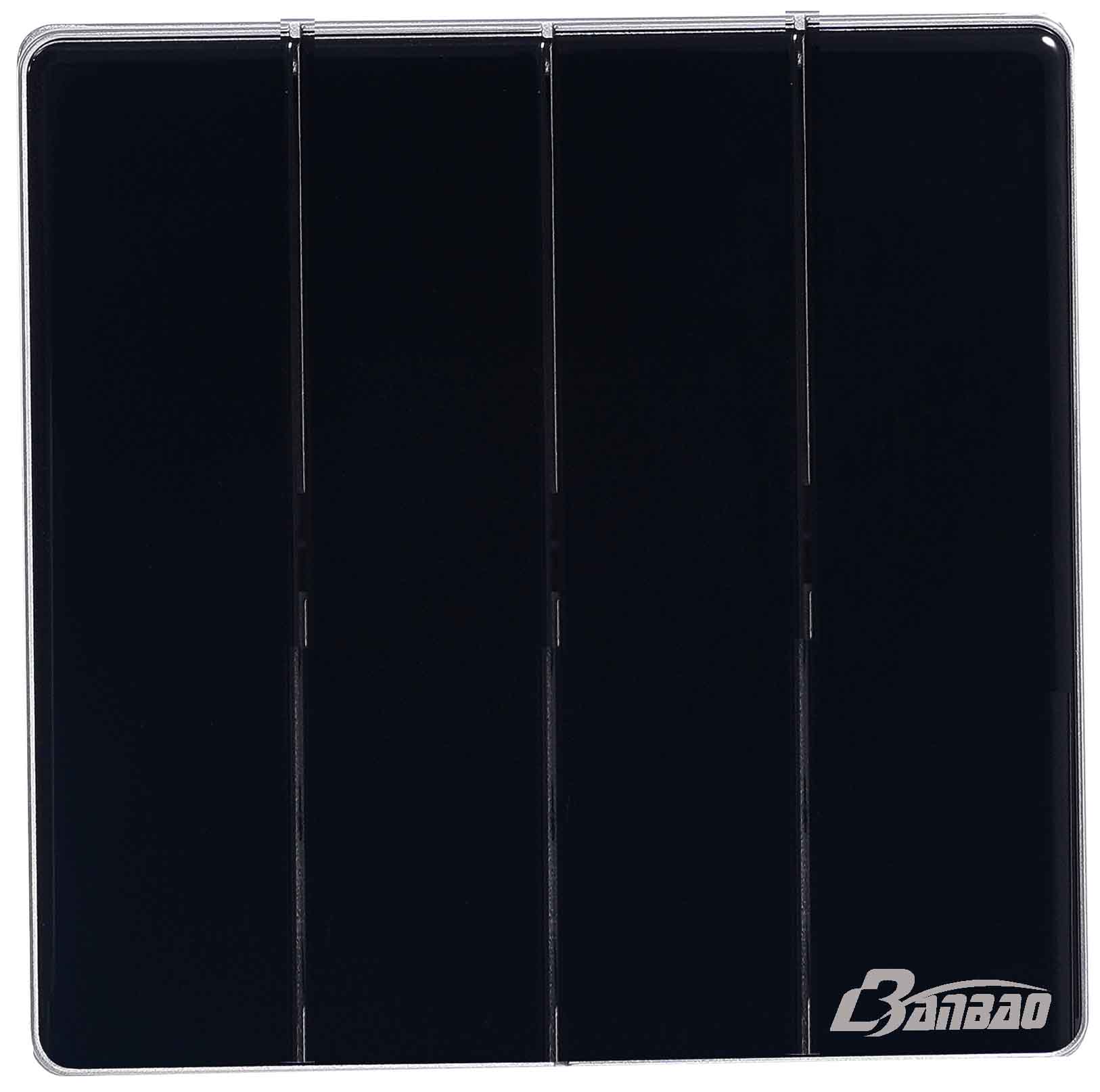 4गैंग 1वे 10/16ए वॉल स्विच काला रंग ग्लास पैनल बड़ा बटन