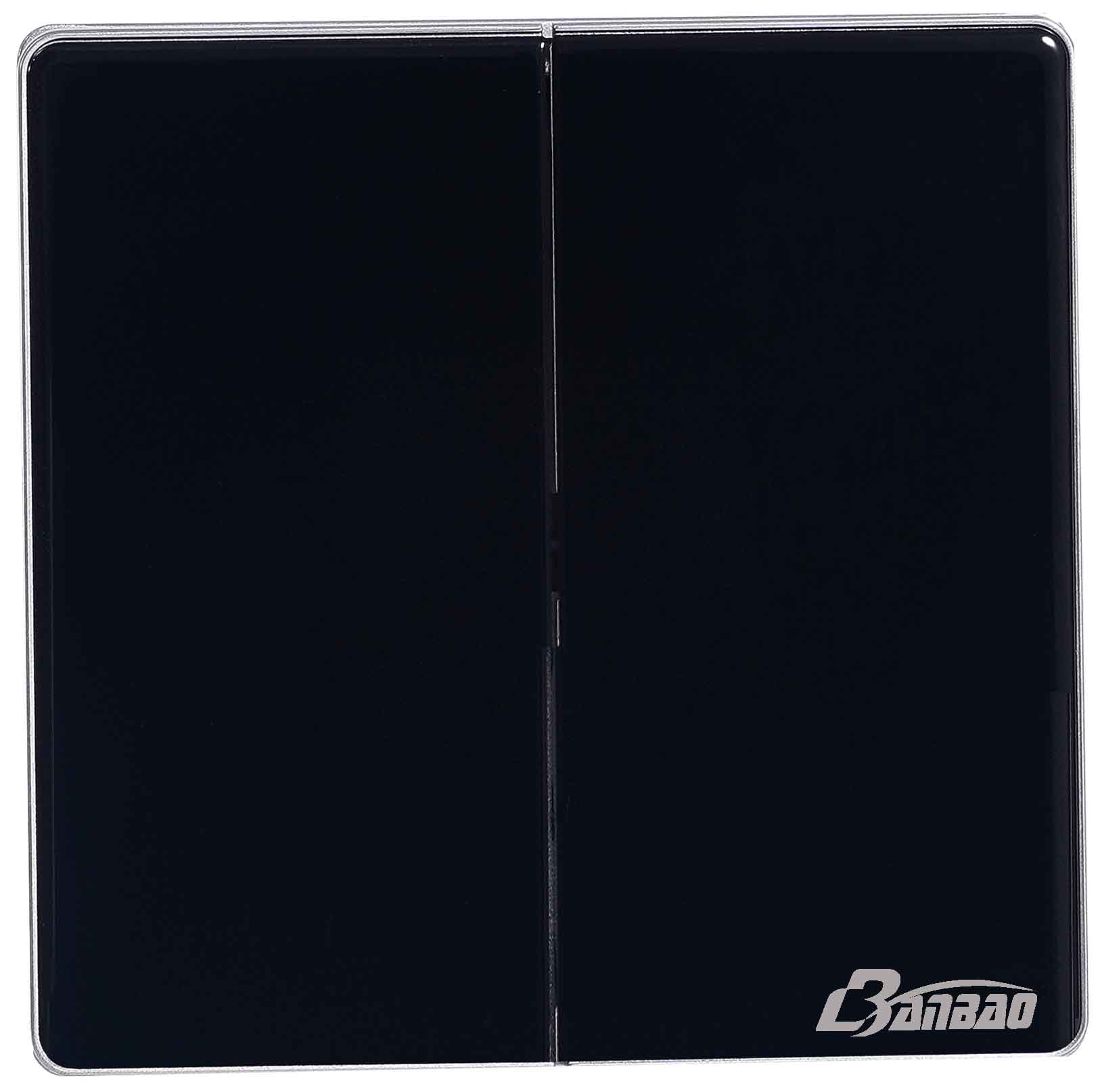 Big Button 2 +3pin wall socket Black color Glass panel