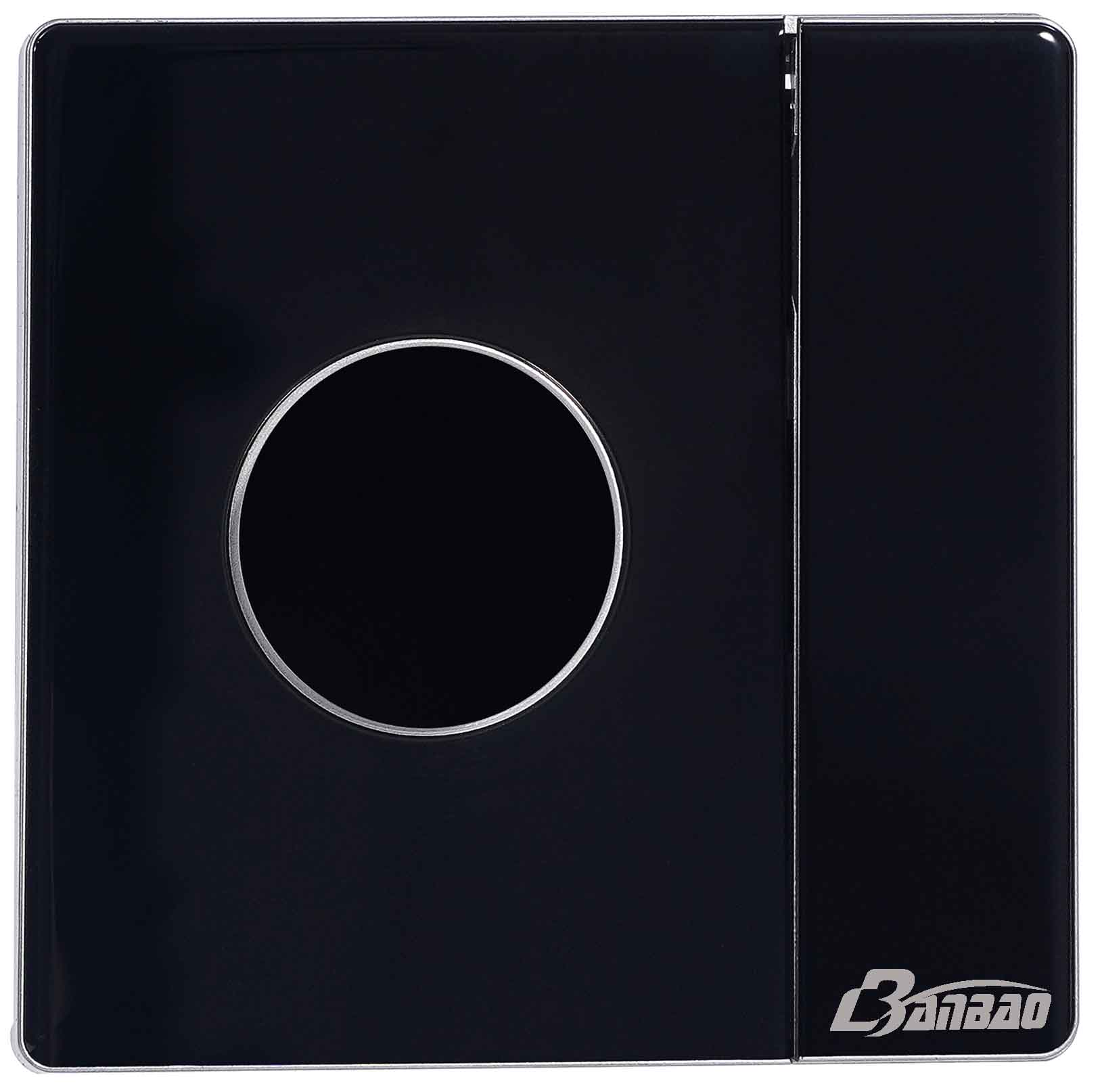 Big Button 2 +3pin wall socket Black color Glass panel