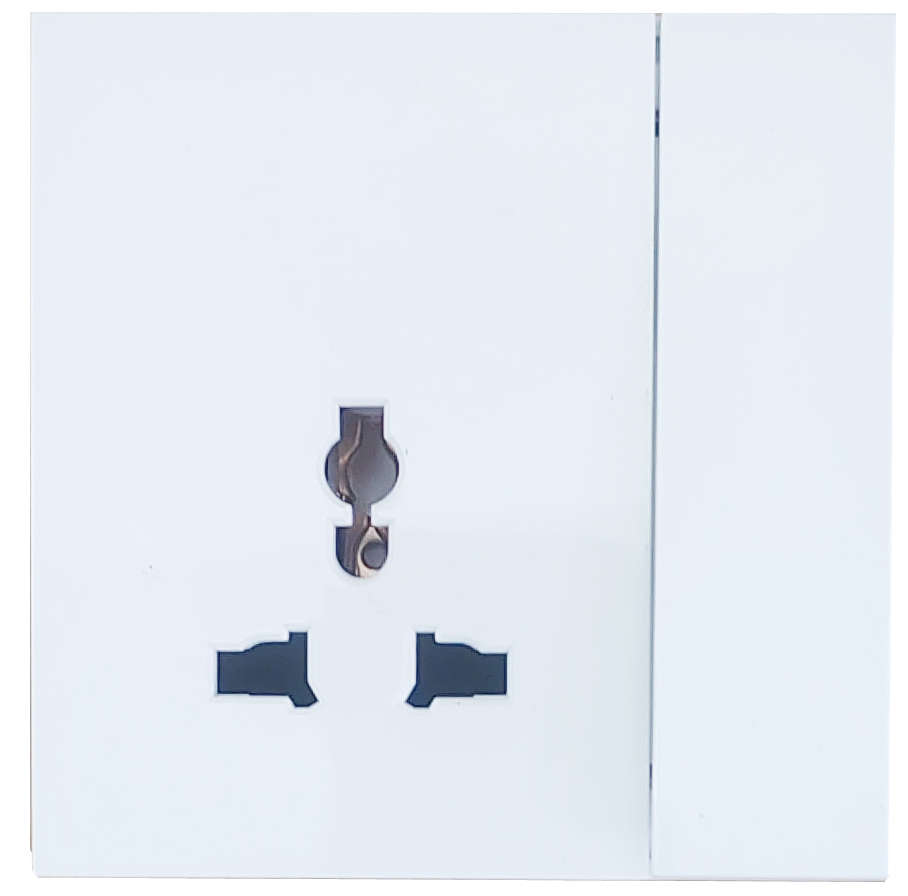 white color 1gang 3pin Wall Socket PC Glass panel