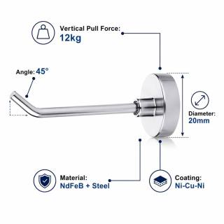 Heavy-Duty Magnetic Hook with Long Straight Arm - Ultra Strong N52 Neodymium