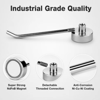 Heavy-Duty Magnetic Hook with Long Straight Arm - Ultra Strong N52 Neodymium