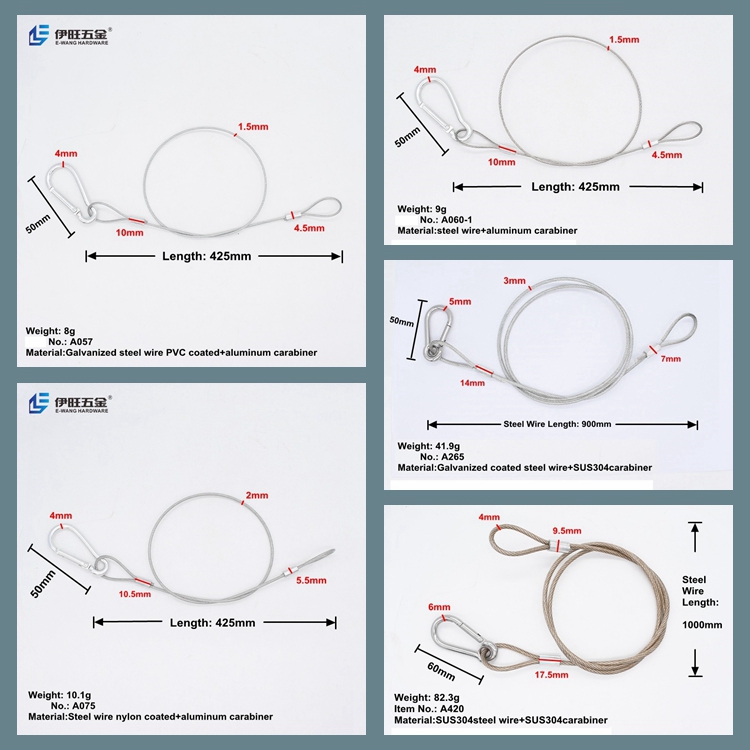 Carabiner Hook Wire Rope Assembly With Loop