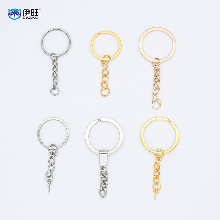 Lobster Clasp Flat Split Key Chain Ring With Eye Screw