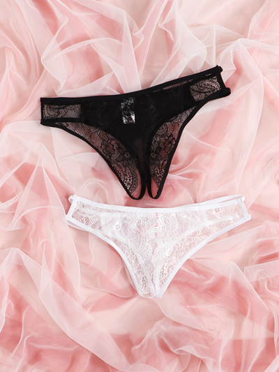 Women Sexiest White Crotchless Transparent Lace Thong