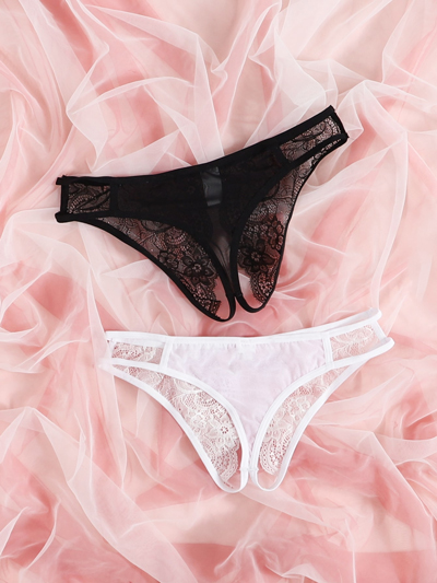 Women Sexiest White Crotchless Transparent Lace Thong