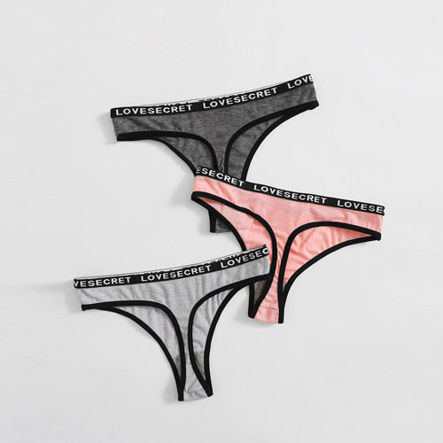Plus Size Ladies Best Cute Pink Ribbed Cotton Thongs