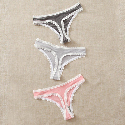 Ladies Comfortable Micro Low Rise Cotton Lace Thong