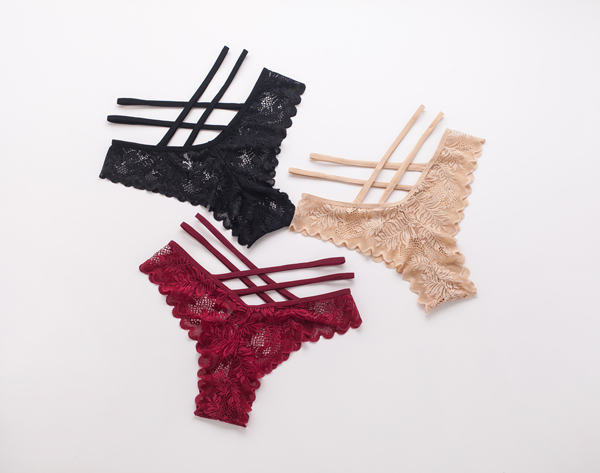 Ladies High Waist Lace Double Cross Strap Thong