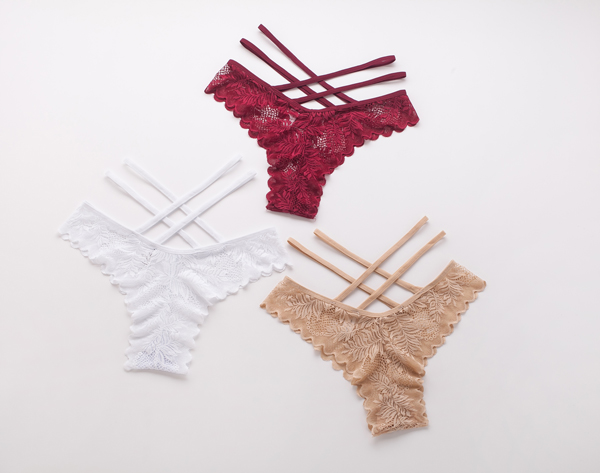 Ladies High Waist Lace Double Cross Strap Thong
