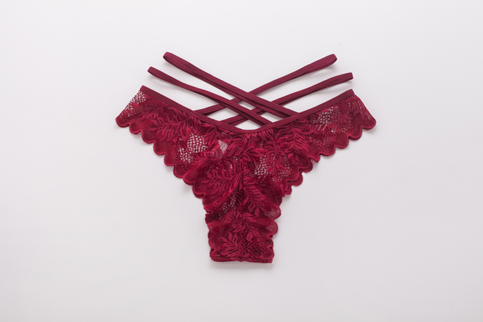 Ladies High Waist Lace Double Cross Strap Thong