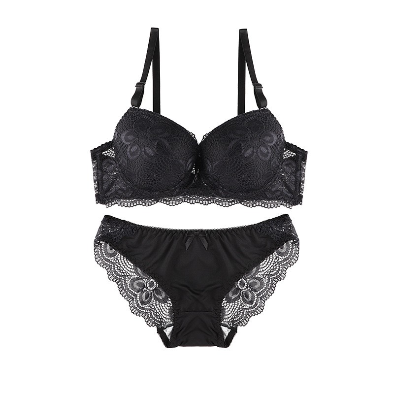 Women Sexy Red Cotton Lace Bow Bra Panty