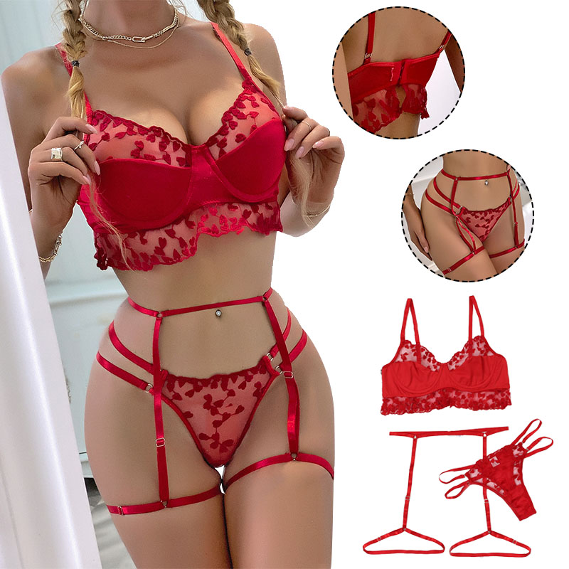 Plus Size Red Lace Garter Belt Lingerie For Women