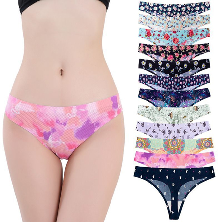 Low Rise Seamless Silk Floral Printed Thong For Ladies