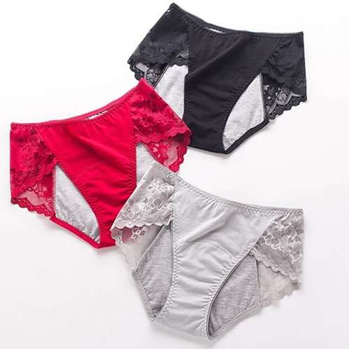 Ladies High Waist Lace Cotton Period Panties