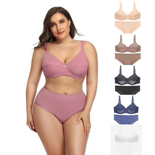 Plus Size Pink Bra And Panty Sets For Ladies