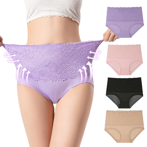 Ladies High Waisted Cotton Lace Briefs