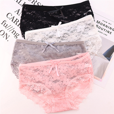 Ladies Sexy Skimpy Bow Lace Hollow Underwear