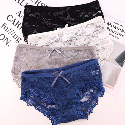 Ladies Sexy Skimpy Bow Lace Hollow Underwear