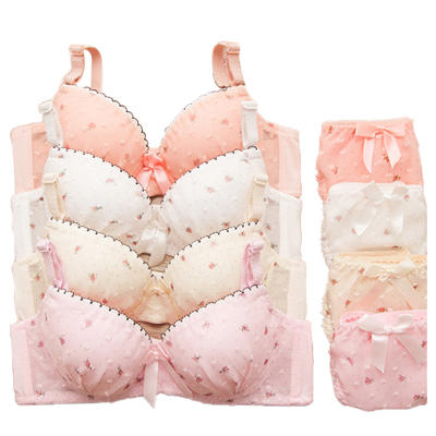 Young Girl Printed Cotton Lace Bra Panty Set