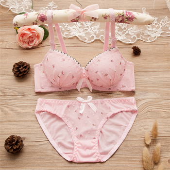 Young Girl Printed Cotton Lace Bra Panty Set