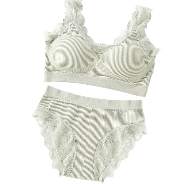 Ladies Ribbed Cotton Lace Bra And Underwear Set