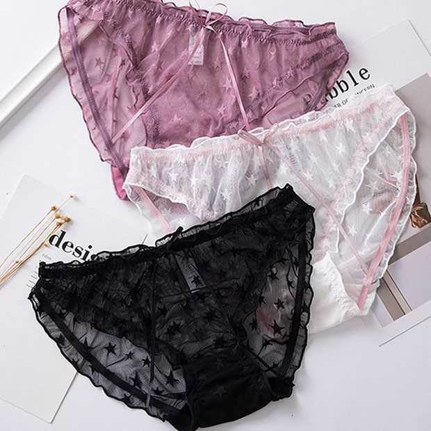 Cute Ladies Transparent Star Lace Panties