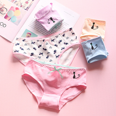Cute Ladies Bow Cat Printed Cotton Panties