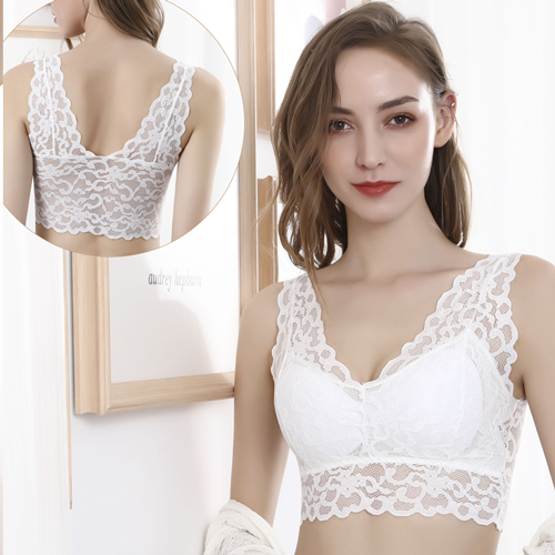 Ladies Sexy Fancy White Lace Deep V Bralette