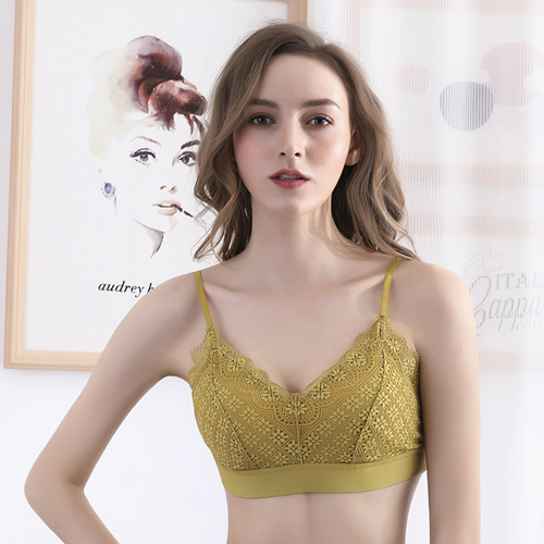 Ladies Deep V Backless Yellow Lace Bra