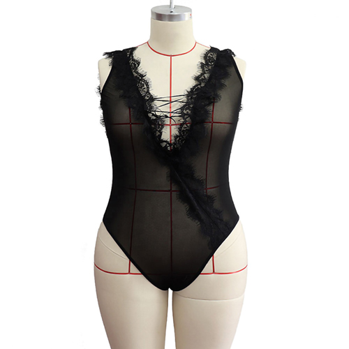 Women Black Lace Bodysuit Lingerie Set