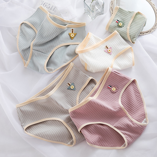 Cute Ribbed Cotton Underpants For Women