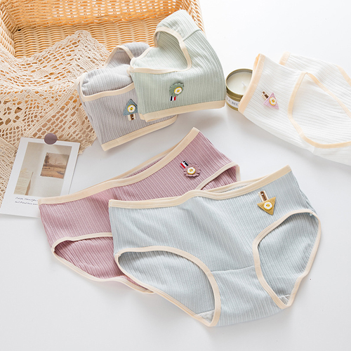Cute Ribbed Cotton Underpants For Women