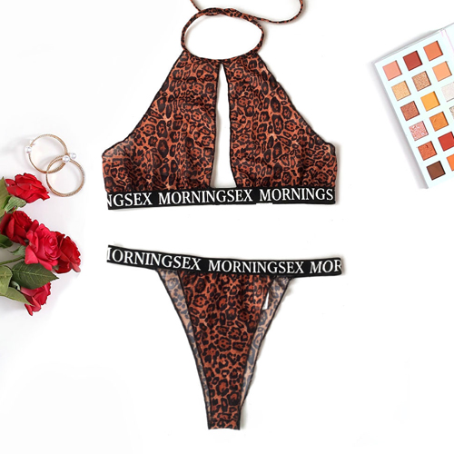 Women Hollow Out Printed Leopard Lingerie Sets