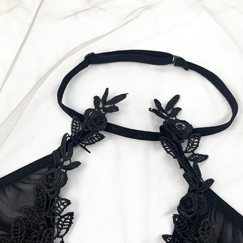 Women Sexy Black Transparent Lace Lingerie Set