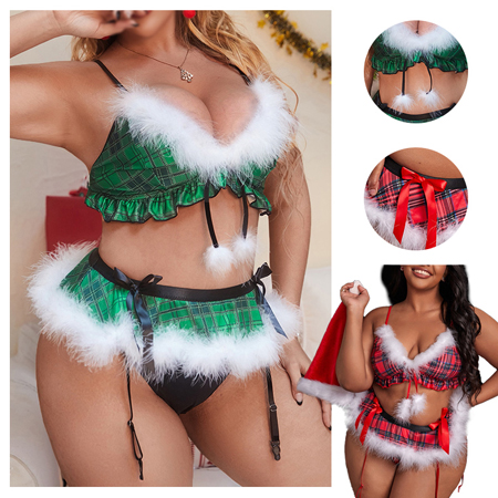 Ladies Green Vintage Christmas Lingerie Sets