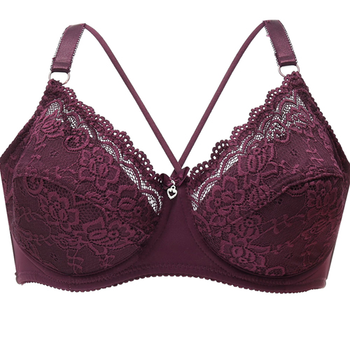 Ladies Red Hollow-out Lace Push Up Bra