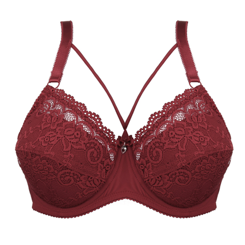 Ladies Red Hollow-out Lace Push Up Bra