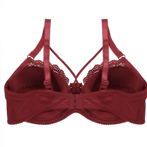 Ladies Red Hollow-out Lace Push Up Bra